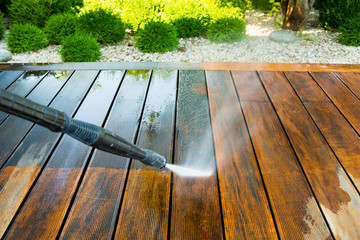 Deck pressure washing before and after result